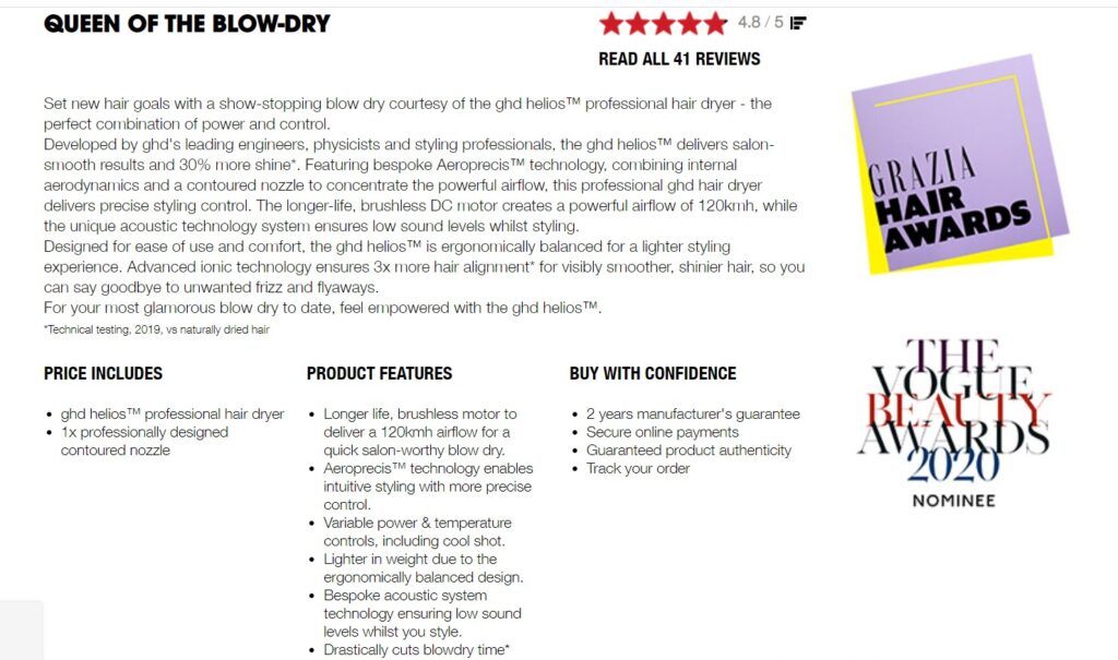 ecommerce product description_ghd