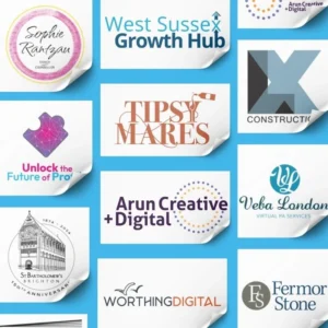 Brand Identity Package graphic showing business logos designed by Shake It Up Creative